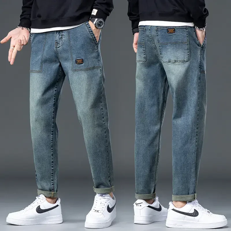 【九分裤/长裤可选】复古牛仔裤男春秋宽松哈伦裤男士弹力裤子男