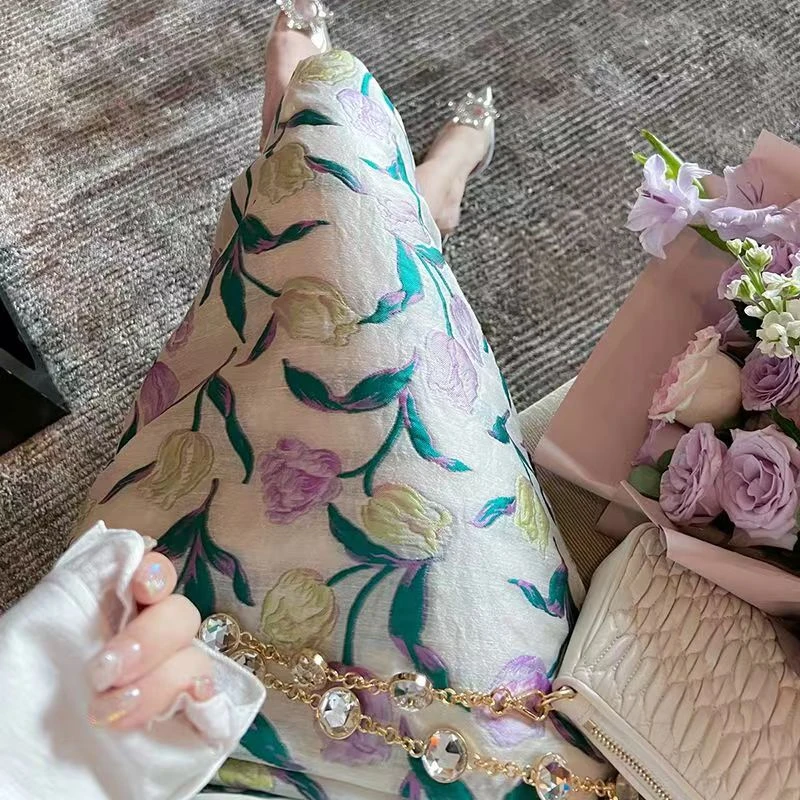 美绝了的郁金香提花气质花朵高腰包臀裙 优雅半身长裙春夏