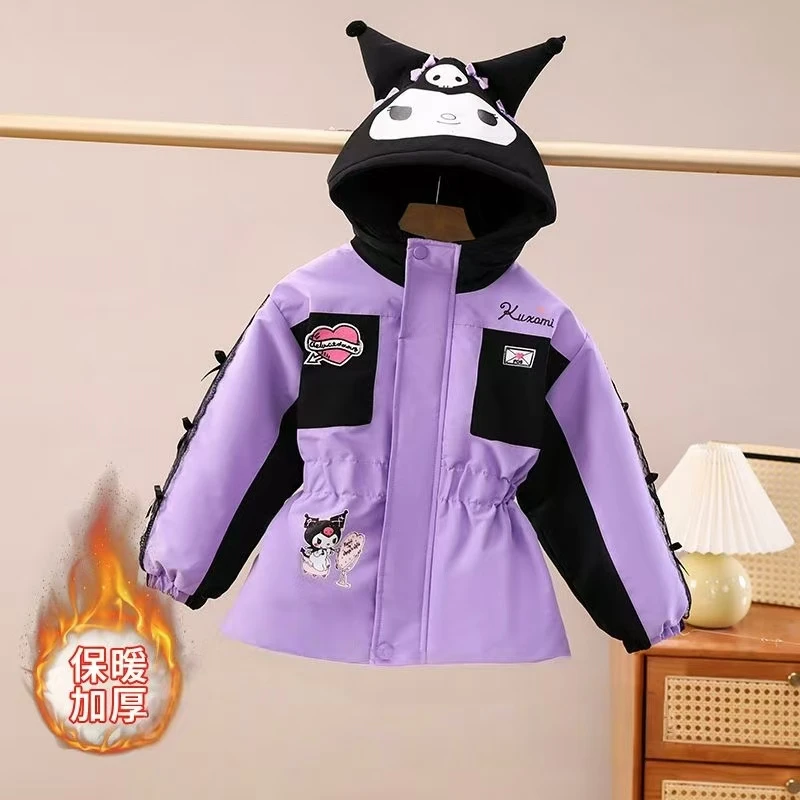 Q123儿童加绒加厚洋气库洛米棉服时尚休闲连帽中大童保暖秋冬韩版