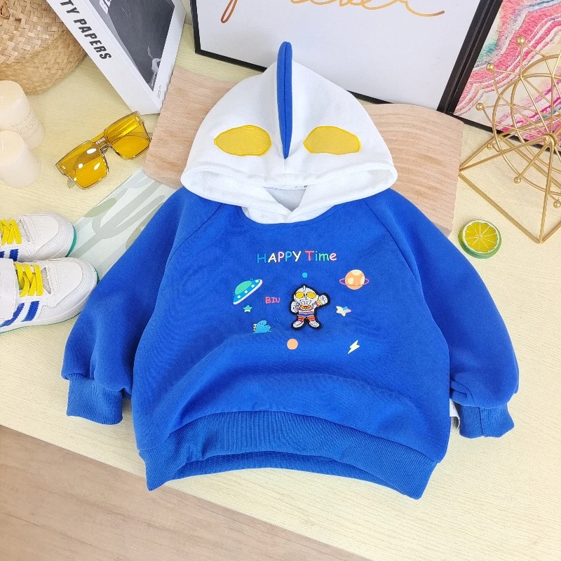 儿童韩版带帽插肩卫衣 男童出去牛新款休闲时尚卡通连帽卫衣C052
