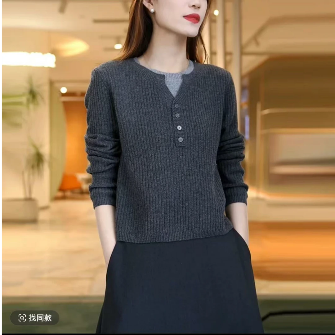 假两件毛衣女秋冬2025新款短款小个子宽松显瘦针织衫洋气内搭上衣