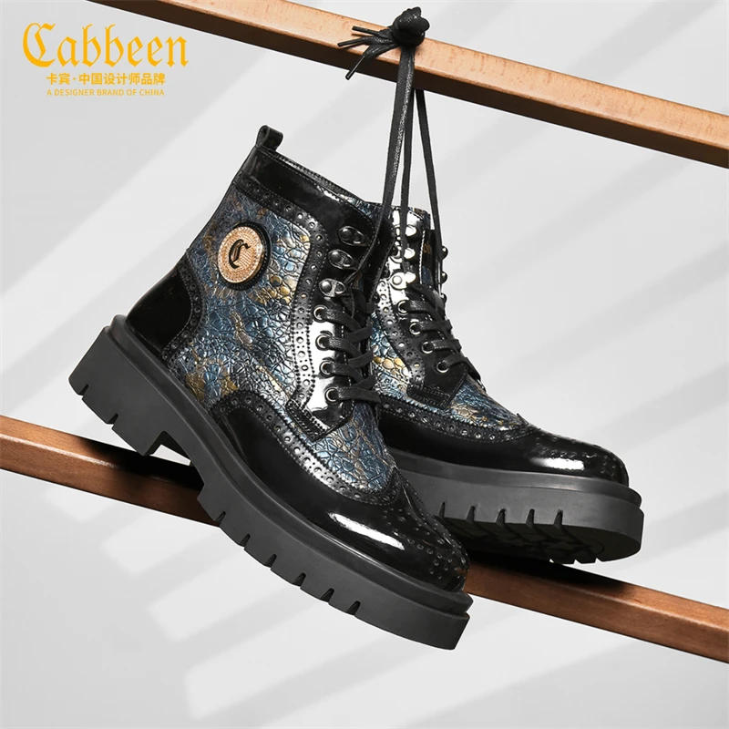 卡宾男士黑色马丁靴秋冬2024新款百搭休闲靴子工装男鞋英伦风男靴