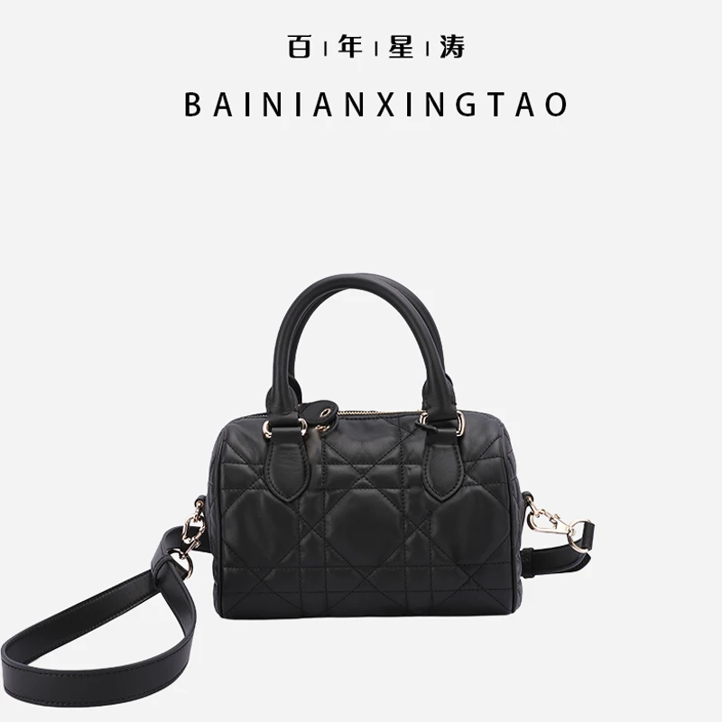 百年星涛2025秋冬女士波士顿菱格手提斜挎包34229