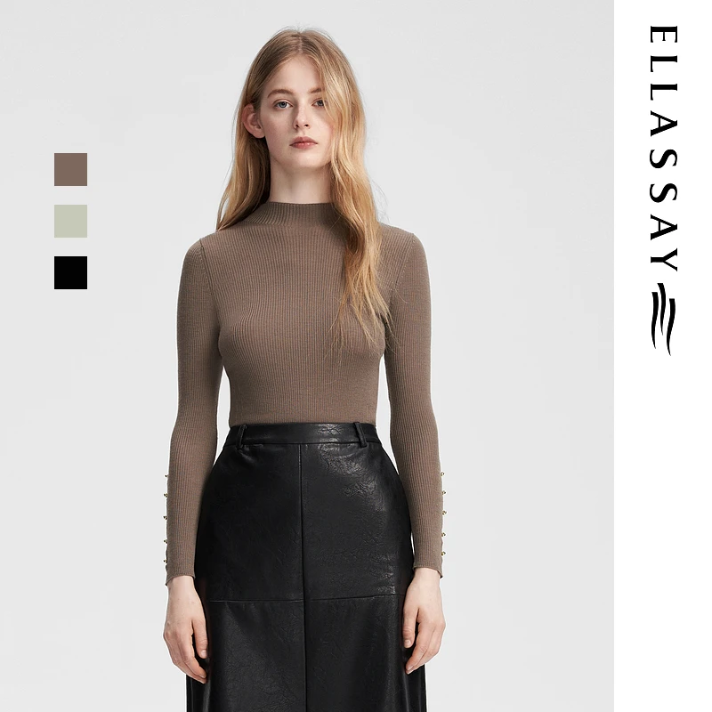 ELLASSAY歌力思2024秋季雅丹风新款绵羊毛打底针织衫女EWB3500200