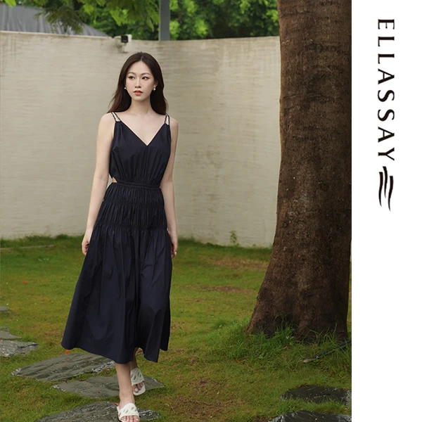 ELLASSAY歌力思夏季法式高级吊带连衣裙吊带小黑裙EWB346Y02700