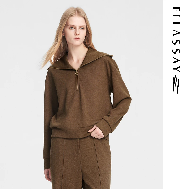 ELLASSAY歌力思2024秋季新款绵羊毛简约复古针织衫女EWB353C00800