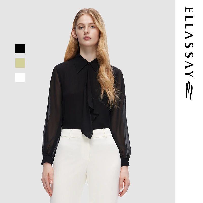 ELLASSAY歌力思2024秋季新款洋气通勤飘带雪纺衬衫女EWD353C01800