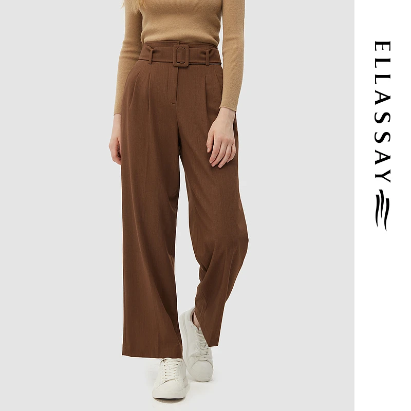 ELLASSAY歌力思2023秋季新款高腰直筒宽松休闲裤女EWD343K01100