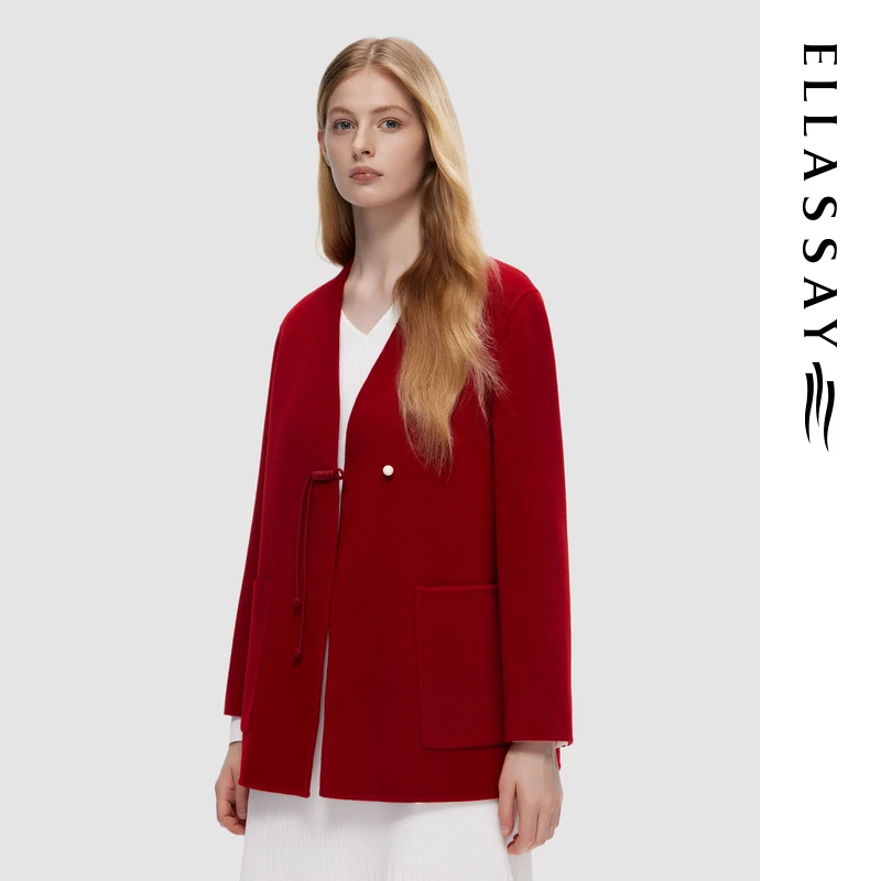 ELLASSAY歌力思2024秋冬新款高贵典雅气质毛呢大衣女EWD356D02800