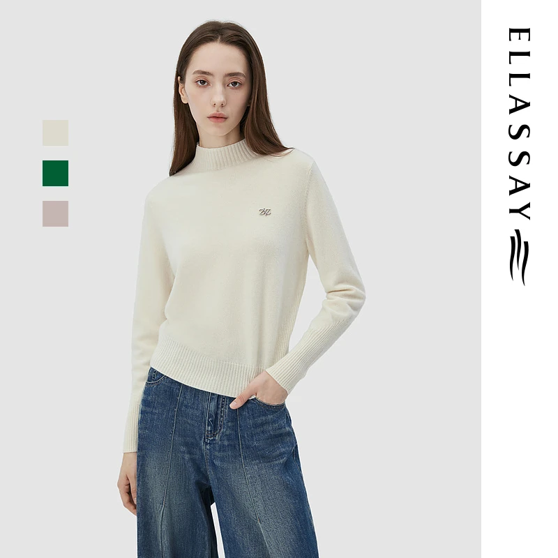 ELLASSAY歌力思2023秋季新款山羊绒纯色套头针织衫女EWB343M01100