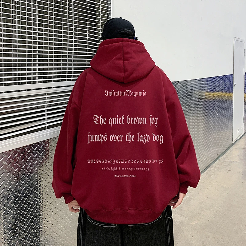 酒红色540g重磅卫衣男春秋季硬挺情侣连帽衫vintage美式复古外套