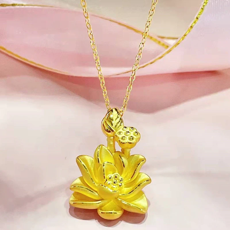 合金项链  复古高档大气荷花吊坠轻奢项链久不掉色