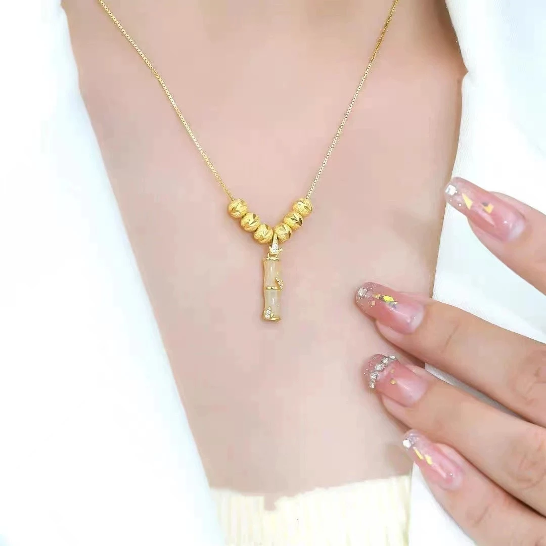 节节高升金色转运珠竹节短款项链