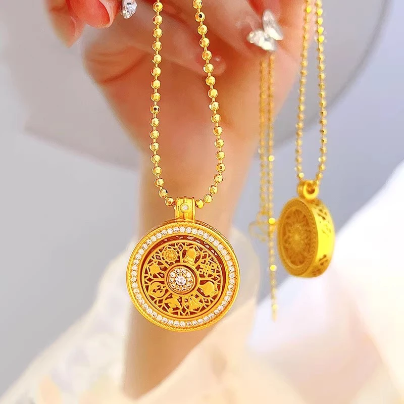 铜合金项链 满锆八宝罗盘项链