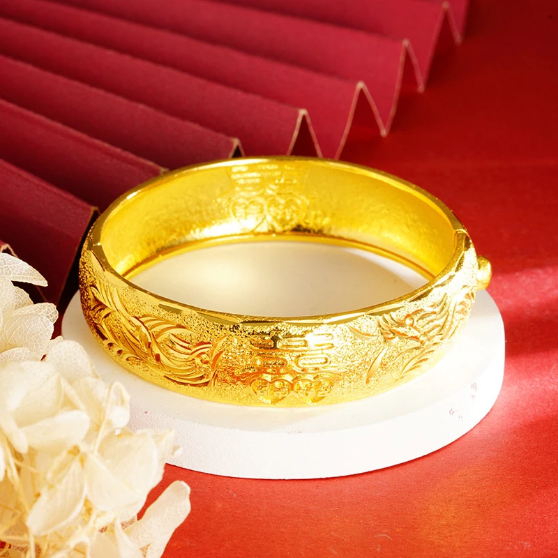 铜合金手镯 龙凤卡扣百年好合手镯