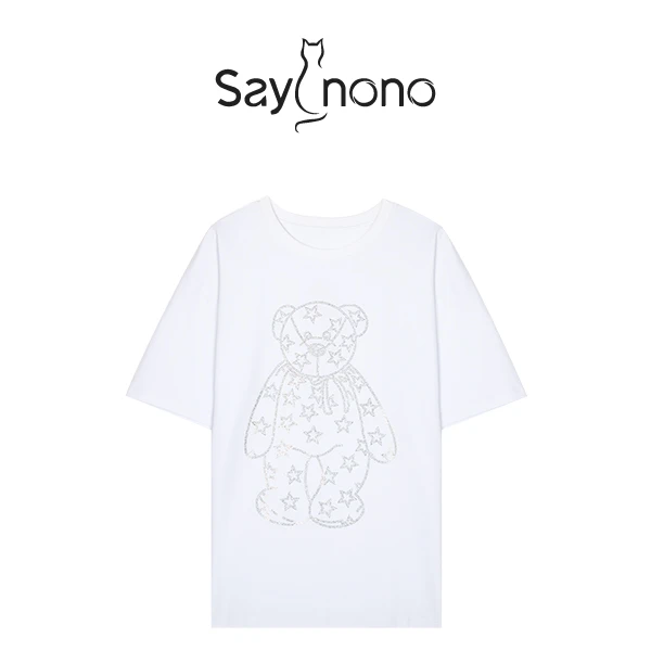 Say nono【懒猫nono】KBB-K15 23年彩钻重工艺纯棉男女同款T恤
