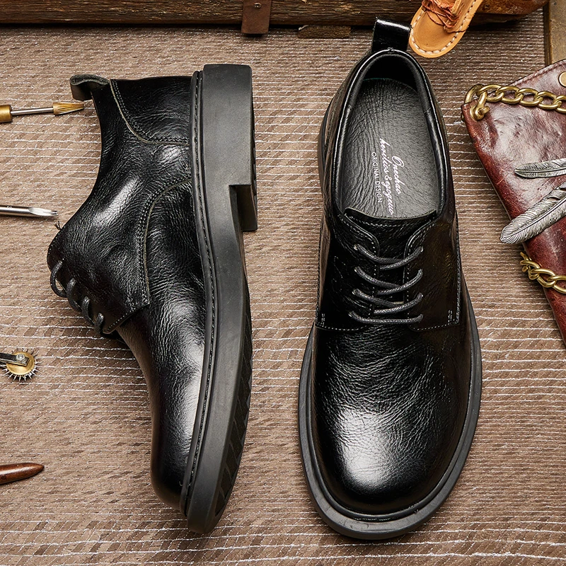男士日常英伦风低帮休闲男皮鞋系带软底透气百搭牛皮商务皮鞋E181