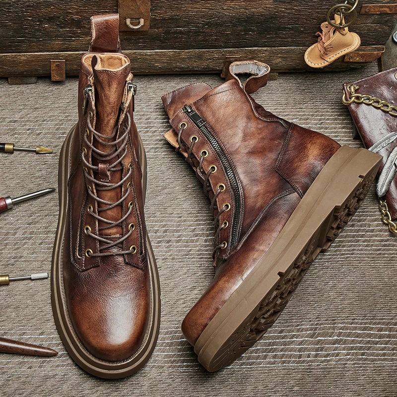 秋冬真皮男士英伦风马丁靴中筒厚底英伦潮男韩版增高马丁靴男 E66