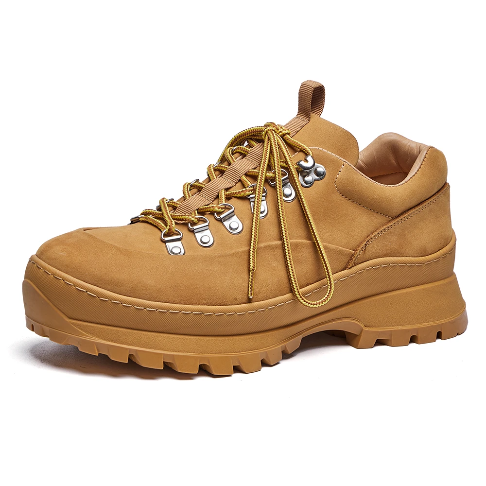 男士户外鞋休闲磨砂大黄鞋欧美真皮系带时尚百搭低帮鞋潮男E312