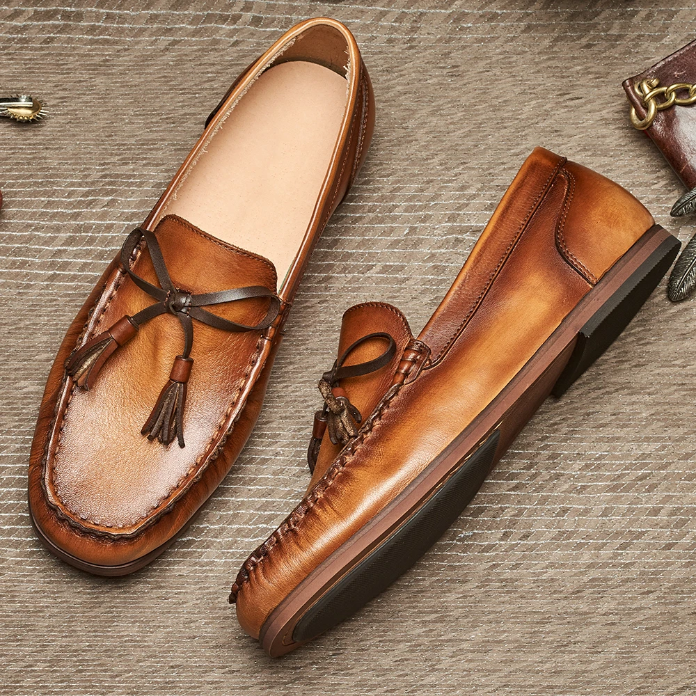 复古豆豆鞋夏季风牛皮男鞋真皮时尚潮百搭软底乐福鞋休闲皮鞋E113