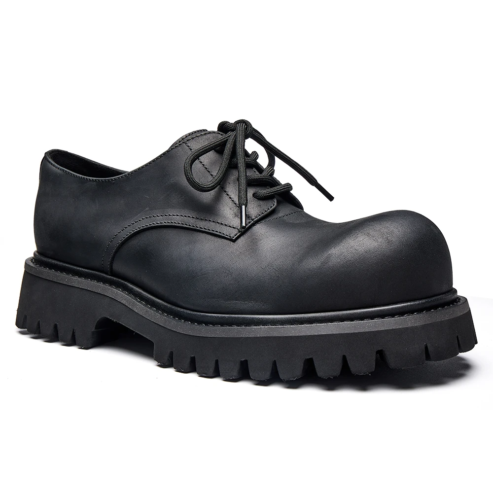 男款真皮休闲皮鞋德比鞋百搭时尚英伦风厚底大头低帮圆头系带E298