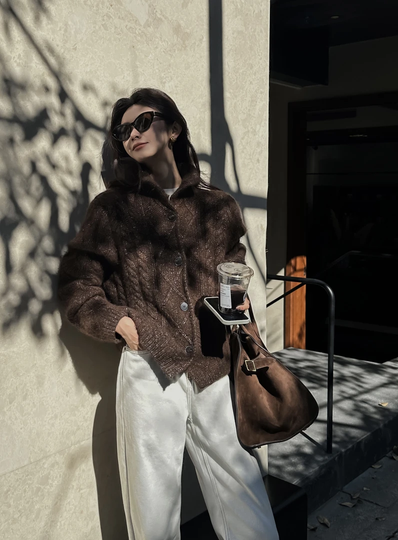 QK高领粗针M家复古麻花纽扣宽松毛衣QK0010