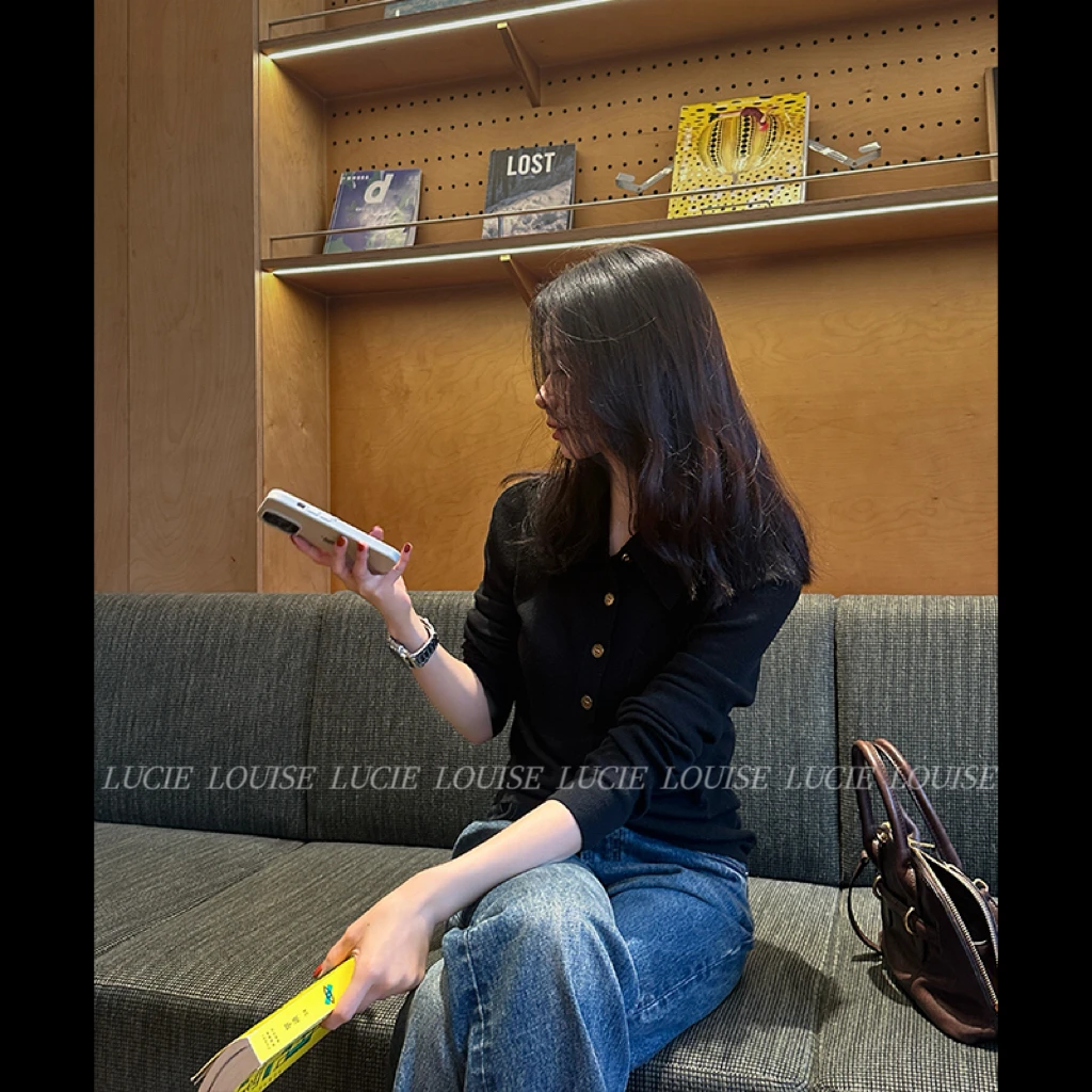 QK·独特调性·法式polo衫翻领修身显瘦百搭款针织衫长袖上衣QK0544