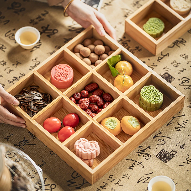 【时南】中式围炉煮茶干果盘家用点心盘九宫格竹制收纳盒坚果零食盒