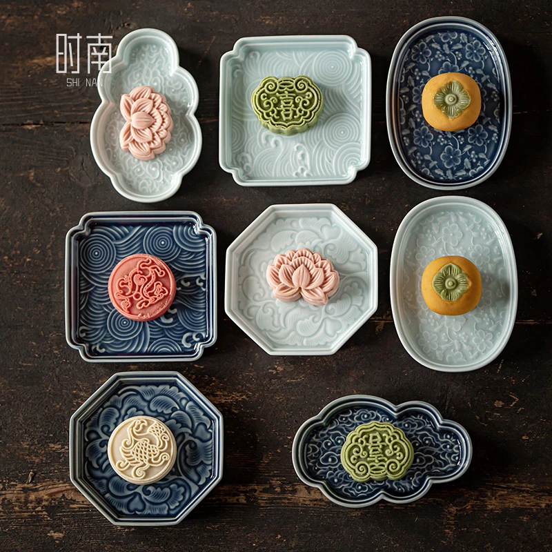 中式小精致茶点点心盘家用陶瓷古风糕点摆盘茶店高端水果盘干果碟