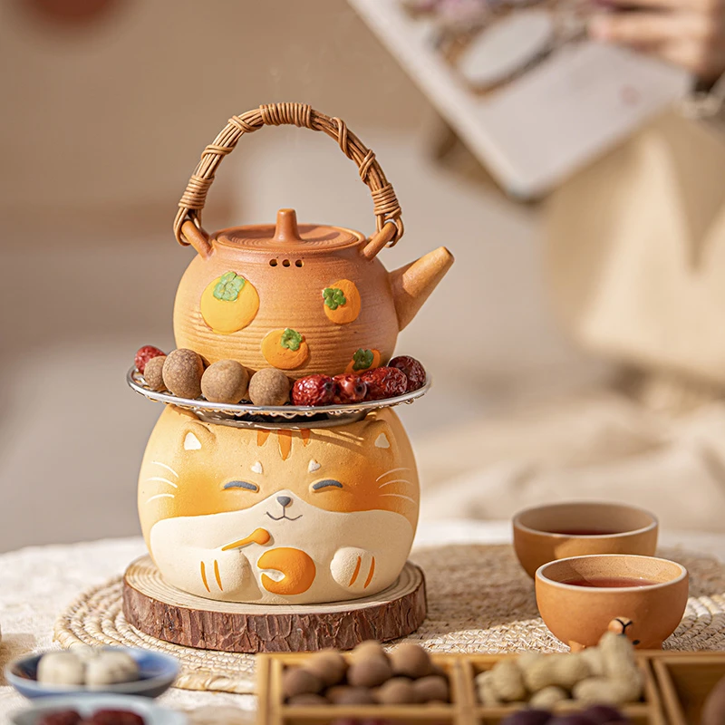木鱼猫电碳两用围炉煮茶炭炉套装室内家用煮茶壶电碳烤火炉烤茶器