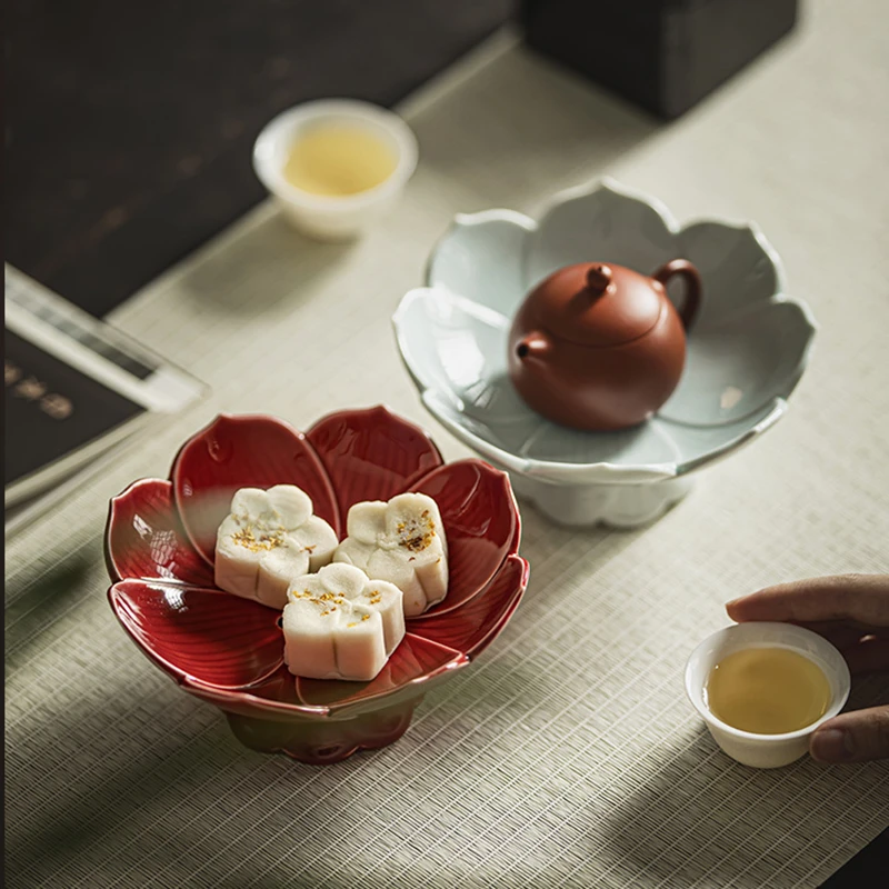 【时南】陶瓷中式复古沥水果盘古风精致糕点盘茶室茶道点心茶点盘