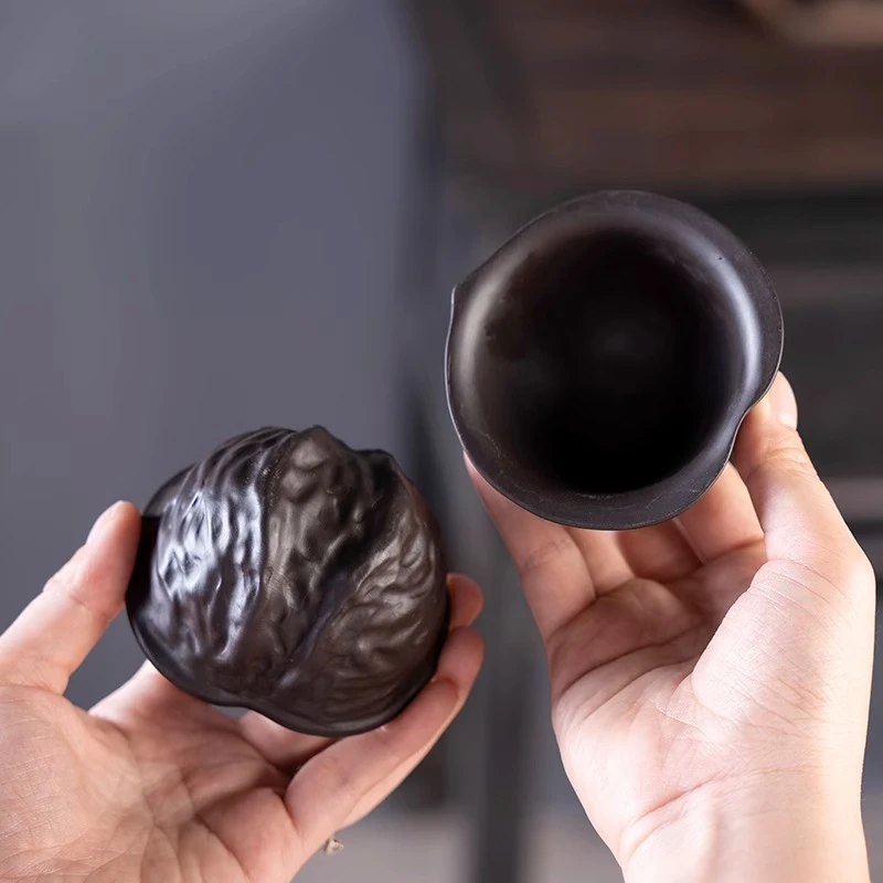 紫砂核桃主人杯手工茶杯家用品茗杯功夫茶具对杯创意茶道茶杯茶盏