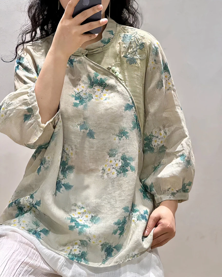 【小芬宠粉】7565款夏季新款时尚百搭薄款文艺提花宽松上衣
