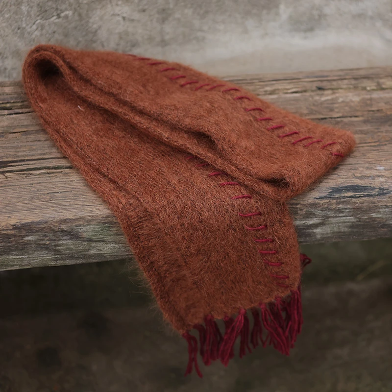 慢慢变蓝荼秋冬软糯加厚保暖马海毛山羊毛围巾高级感百搭流苏围脖