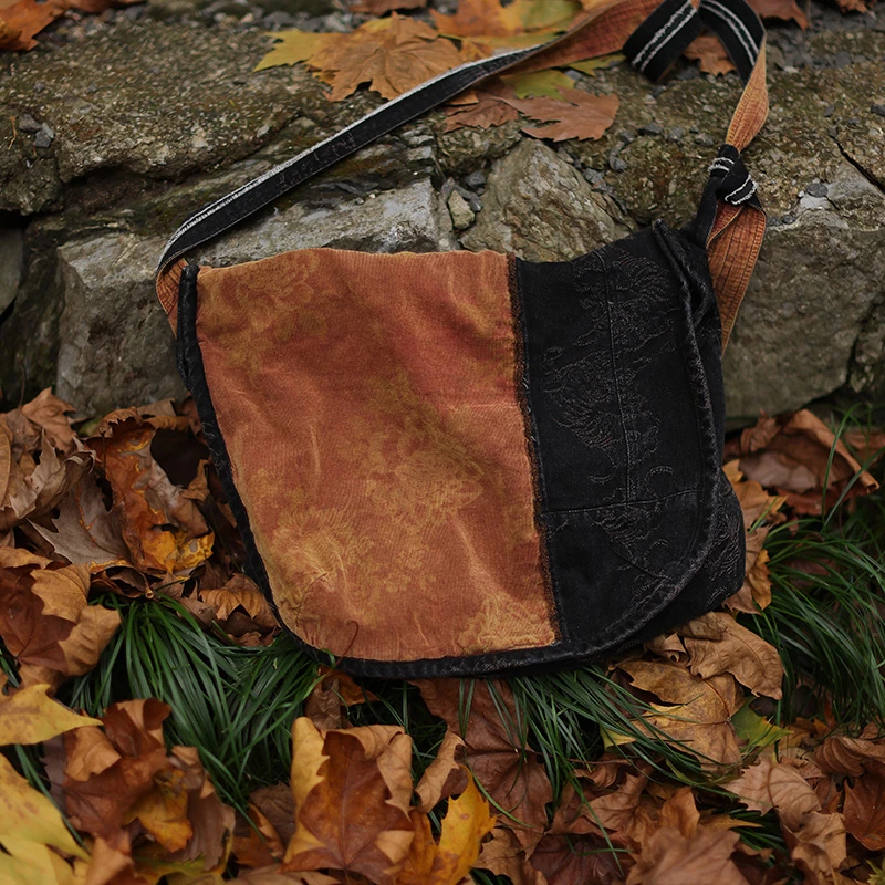 四季包双面两用大容量复古文艺拼接可调节肩带单肩包