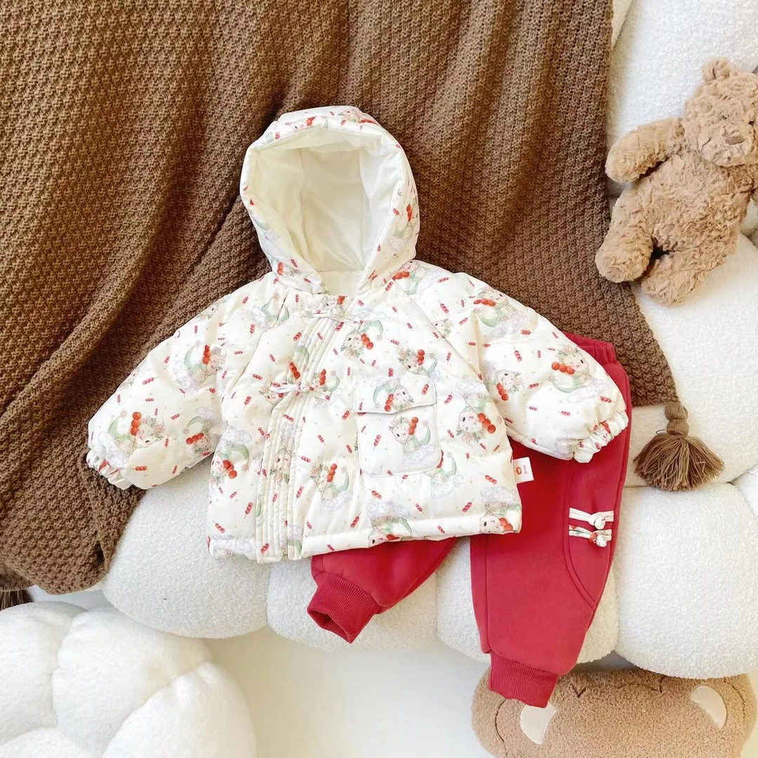 【现货】DT239790冬季新款羽绒服+棉裤两件套宝宝碎花女童外套裤子