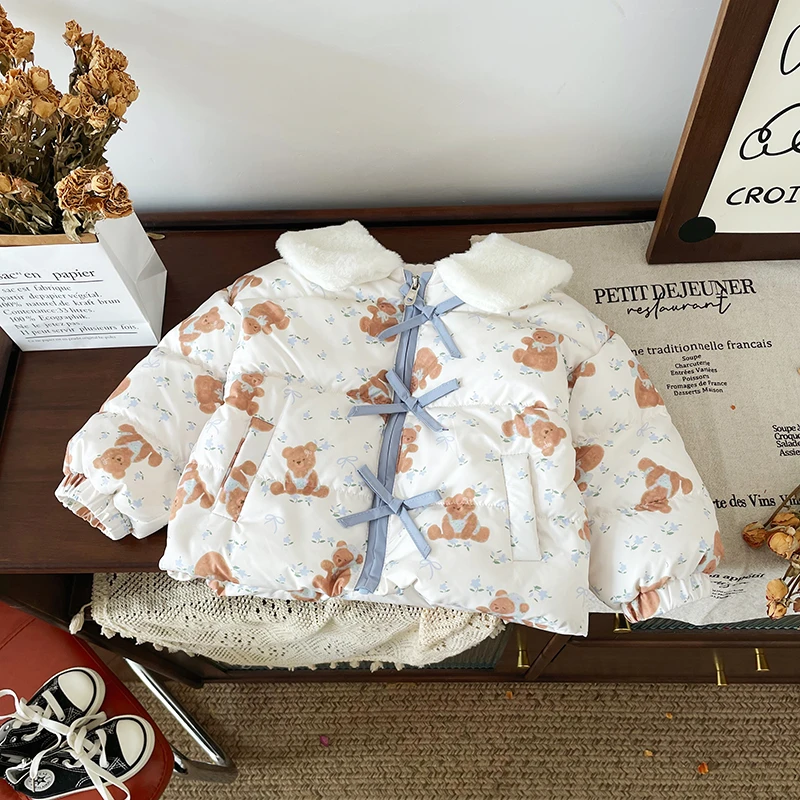 【现货】DW249907冬季新款儿童羽绒服宝宝小熊女童外套90白鸭绒