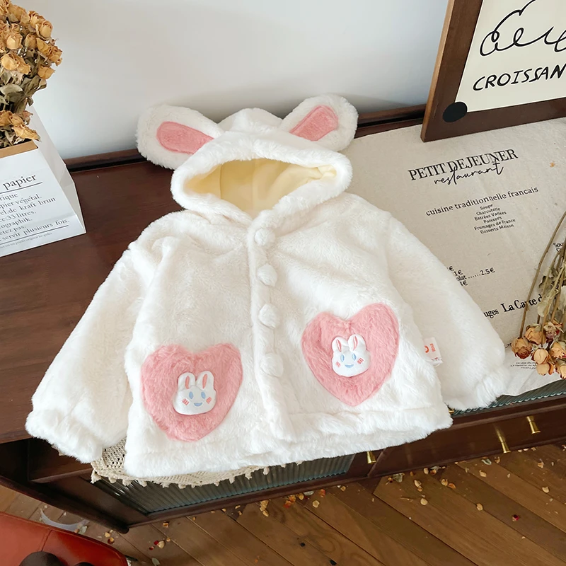 【现货】QW246775秋冬新款儿童外套女童毛毛衣连帽棉袄棉服