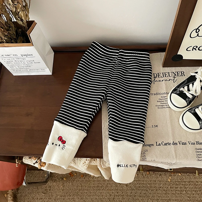 【现货】DK249970冬季新款儿童打底裤女童加绒加厚保暖休闲裤条纹