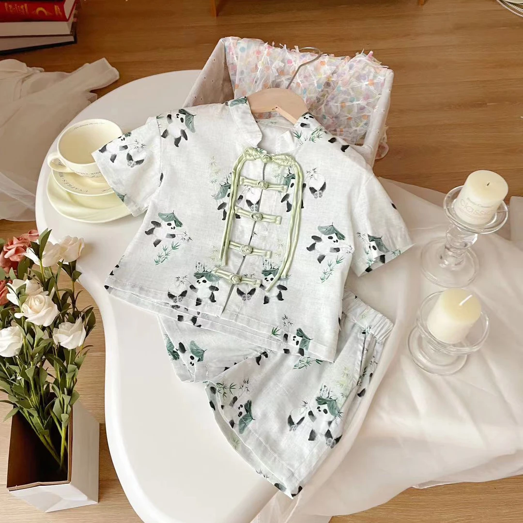 【现货】XJQ24002X夏季新款儿童套装时尚复古国风两件套印花夏款