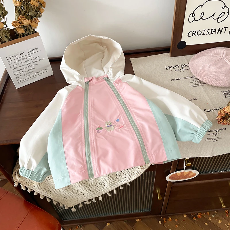 【现货】ZD24Q018春秋新款儿童外套女童双拉链连帽夹克衫