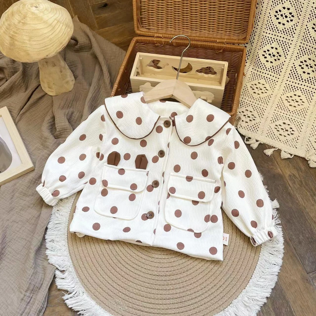 【现货】CW249130春季新款儿童外套女童圆点韩版翻领小外套