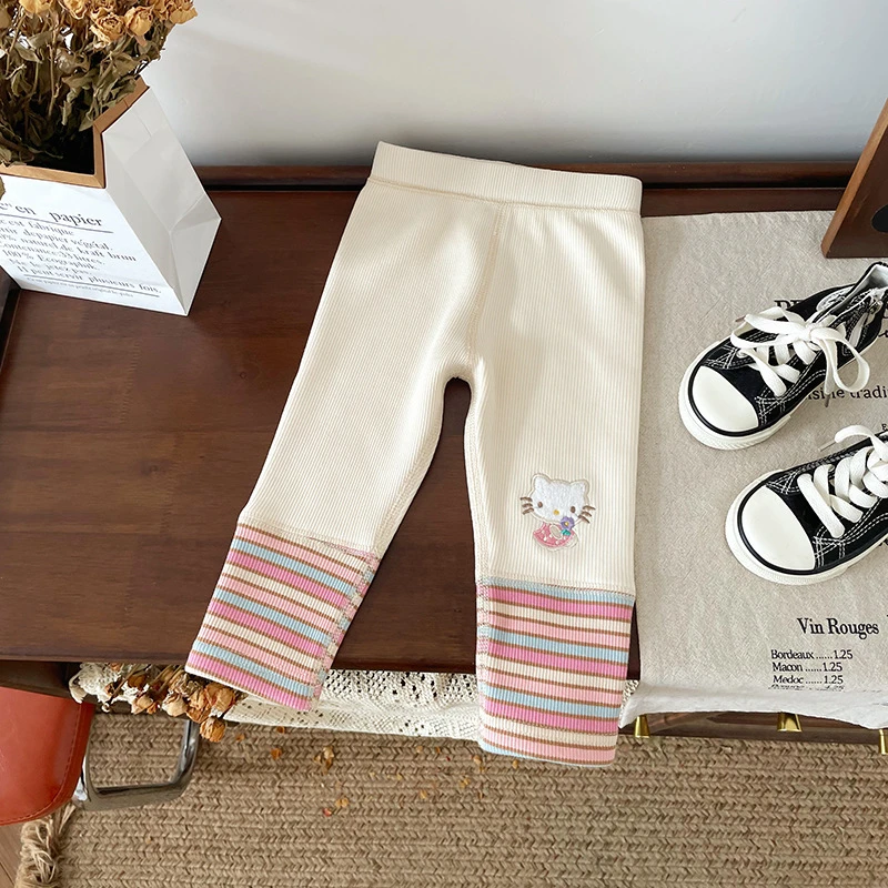 【现货】DK241220冬季新款儿童裤子女童加绒打底裤卡通绣花无骨拼接