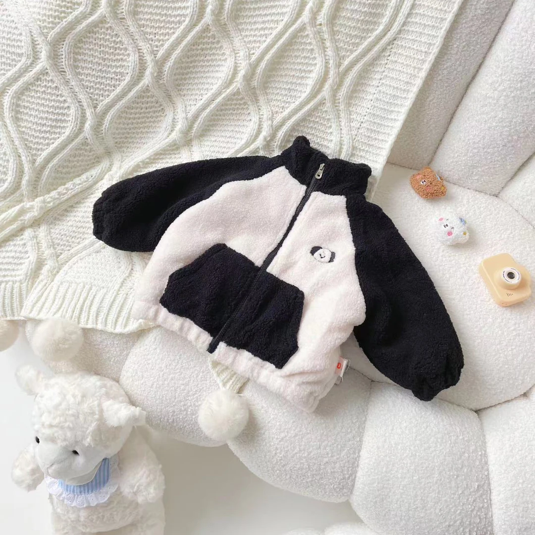 【现货】DW237226冬季新款儿童外套加绒加厚保暖毛毛衣立领棉服毛绒