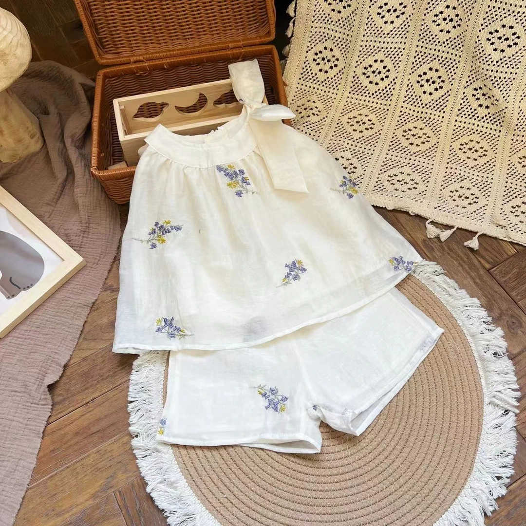 【预售】SSW24003夏款白色绣花休闲套装女童夏季ins风两件套