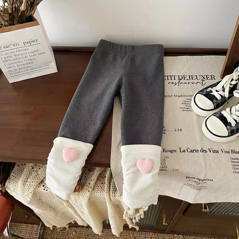 【现货】DK241192冬季新款儿童裤子女童爱心打底裤加绒保暖百搭裤子