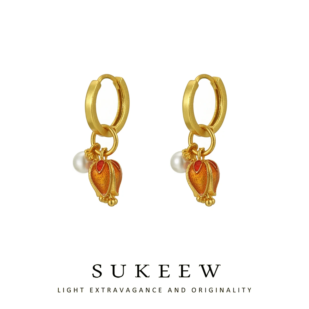 SUKEEW/酥可 铜合金耳饰 优雅郁金香吊坠轻奢耳环011327五金女孩