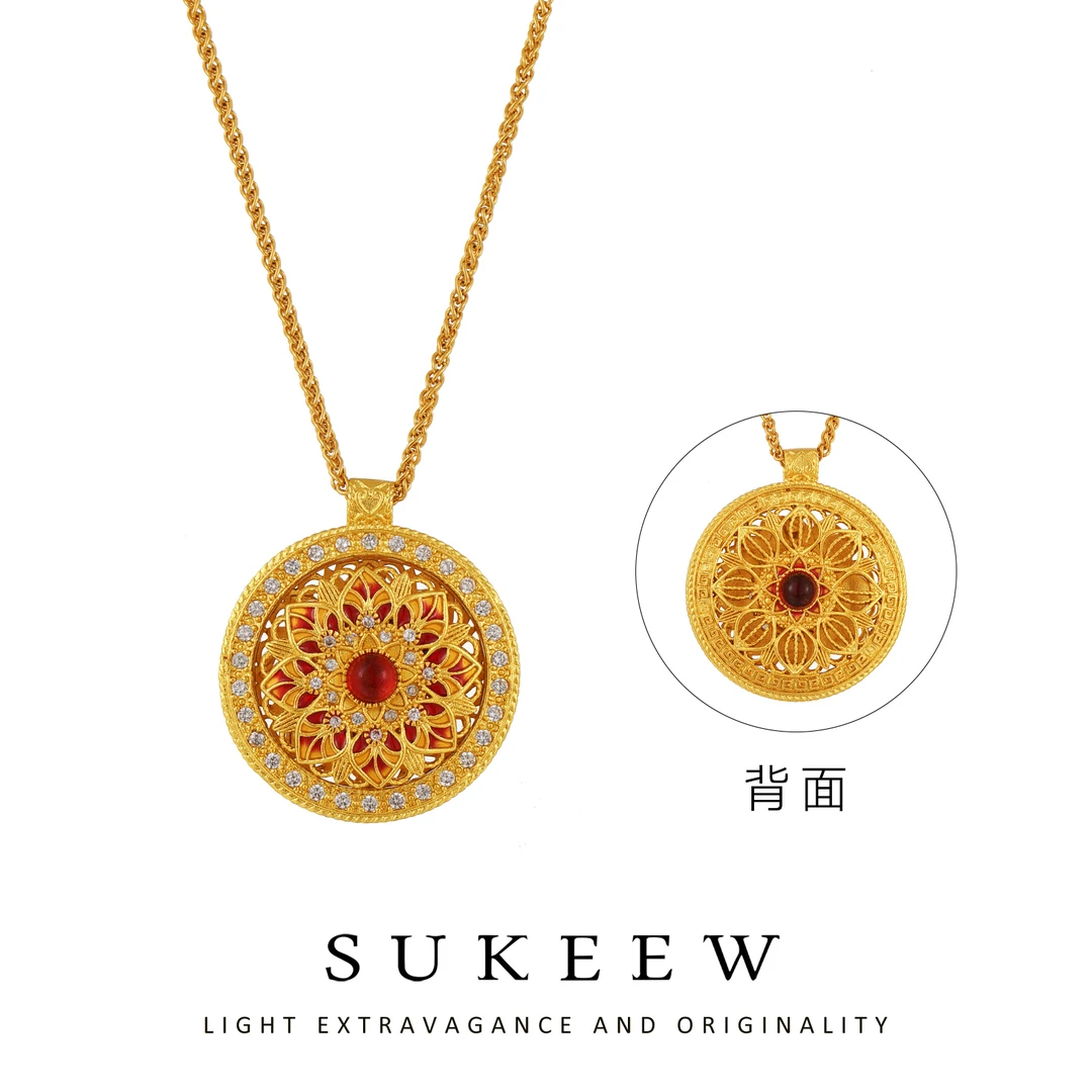 SUKEEW/酥可 铜合金项链 轻奢蕾丝镂空中式优雅项链012503
