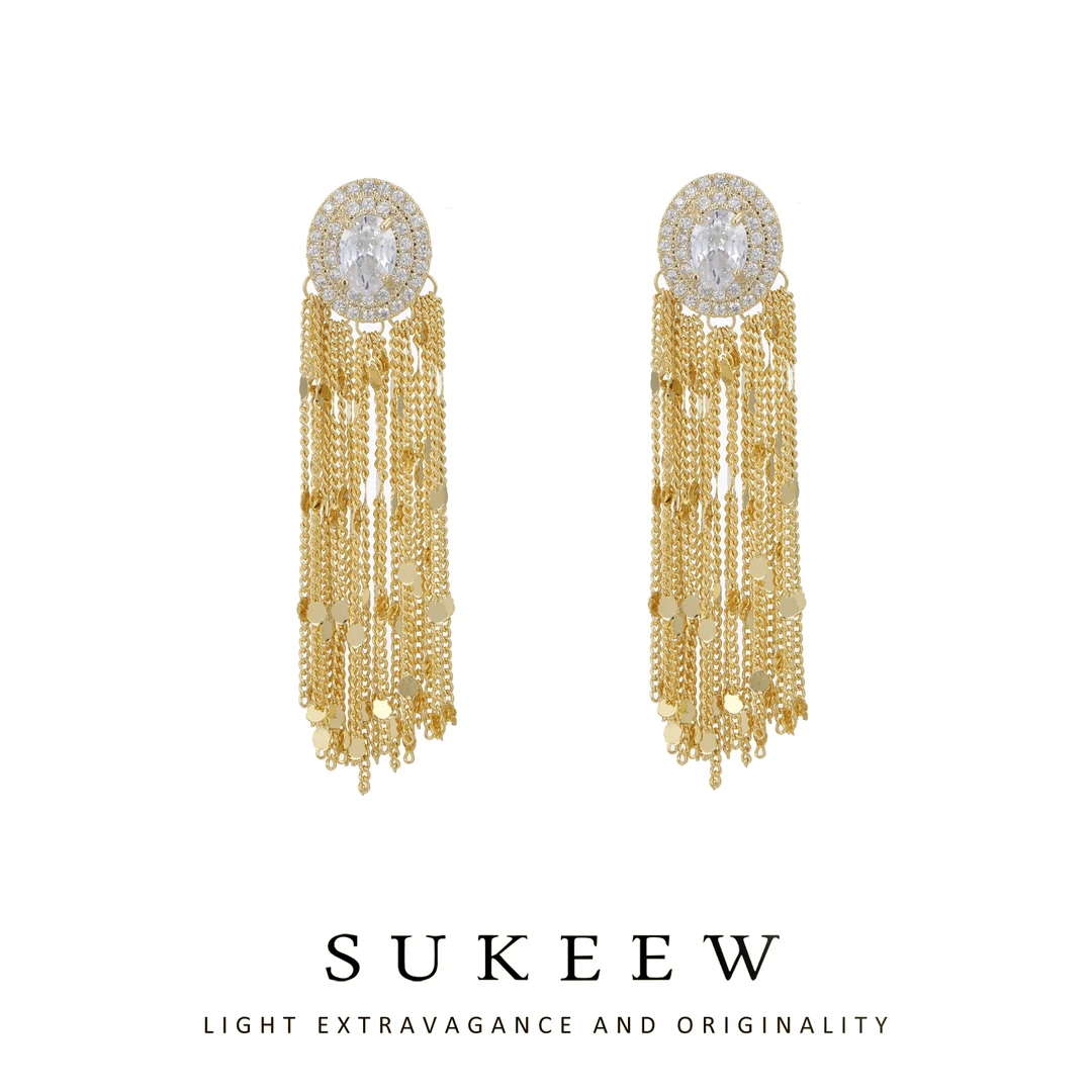 SUKEEW/酥可 铜合金耳饰 气质多层瀑布流苏耳环010620五金女孩