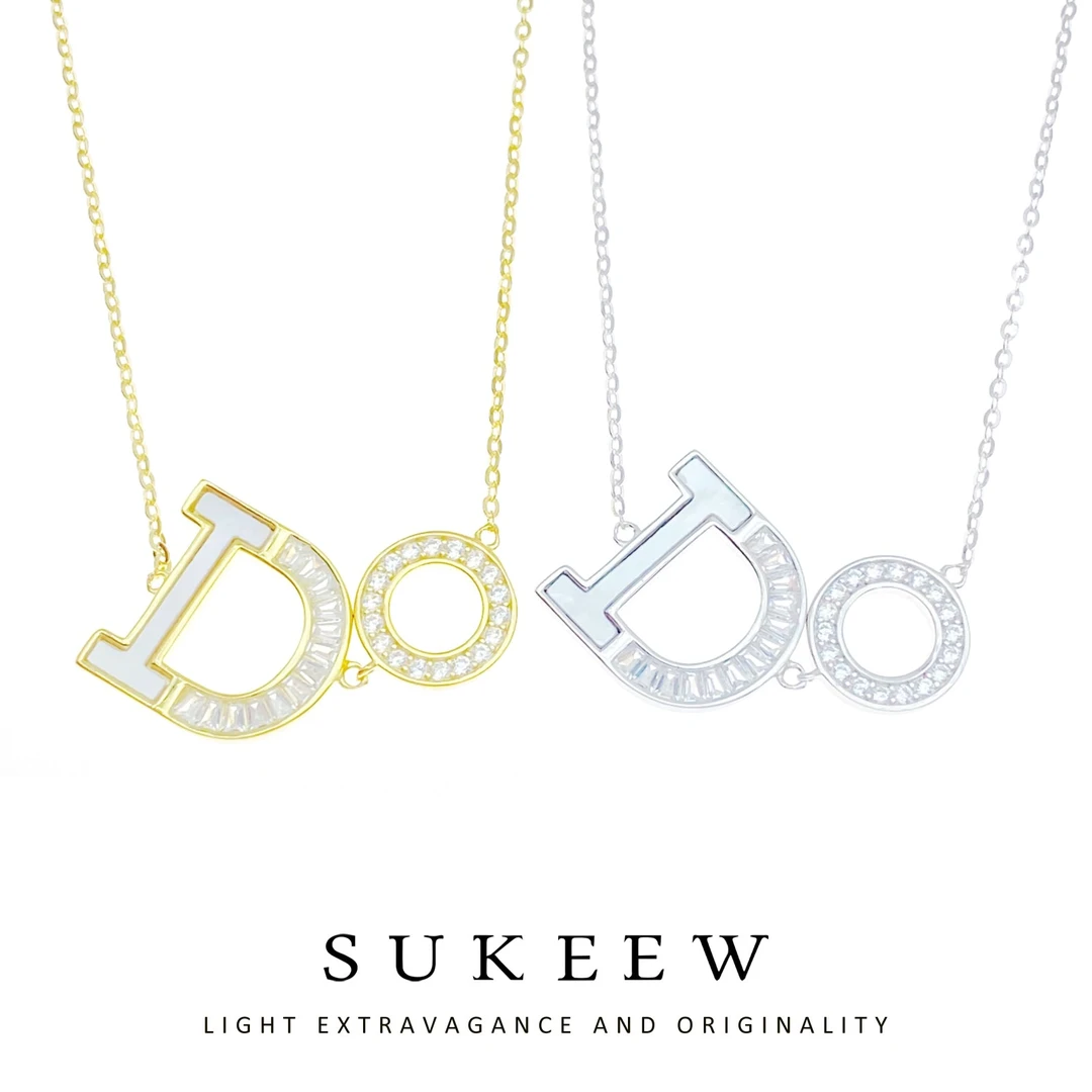 SUKEEW/酥可 坠链均925银合成锆石 双色字母do贝壳项链011037